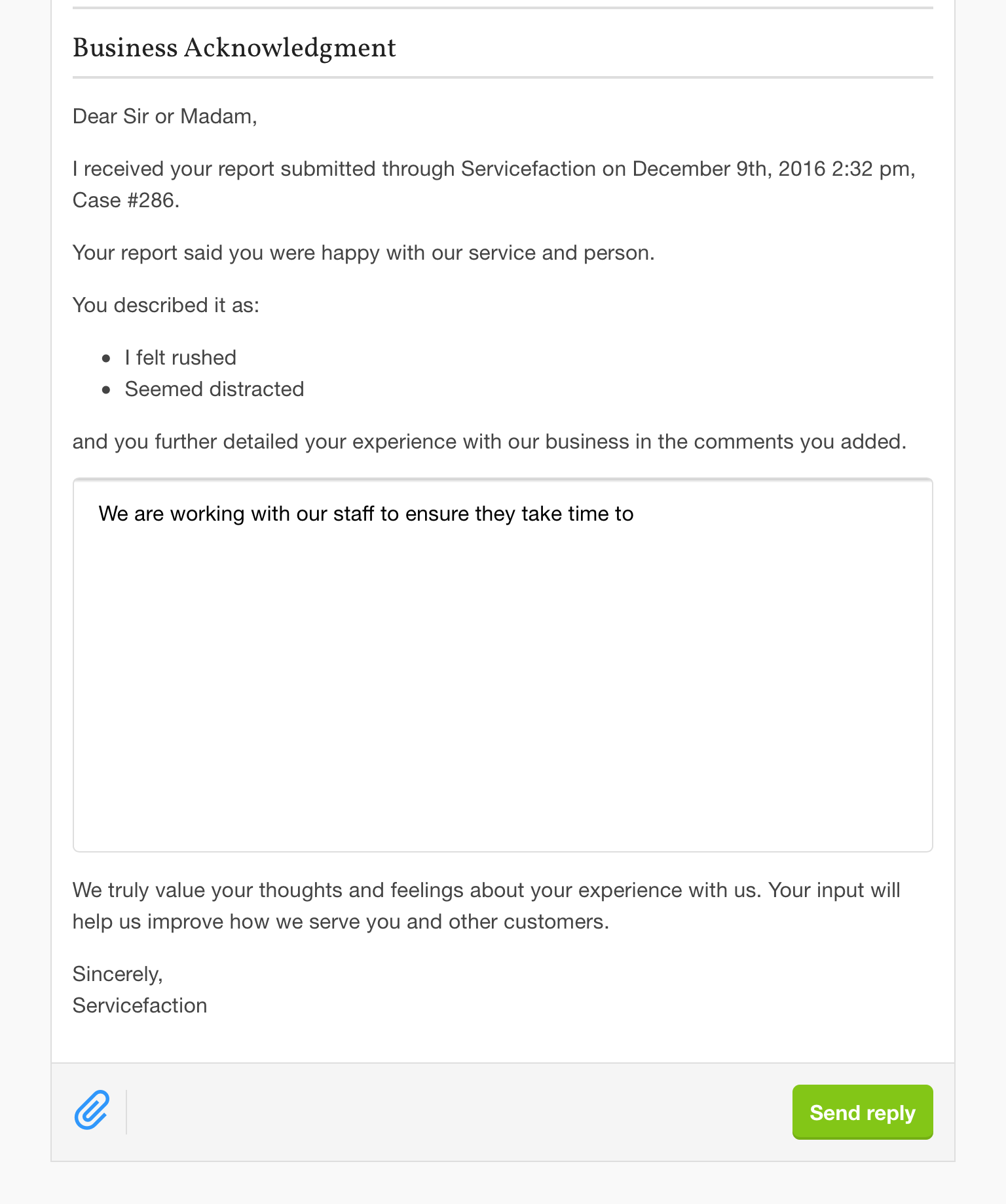 Business report screenshot